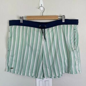 Lacoste Green Striped Short Swim Trunks
Size Large